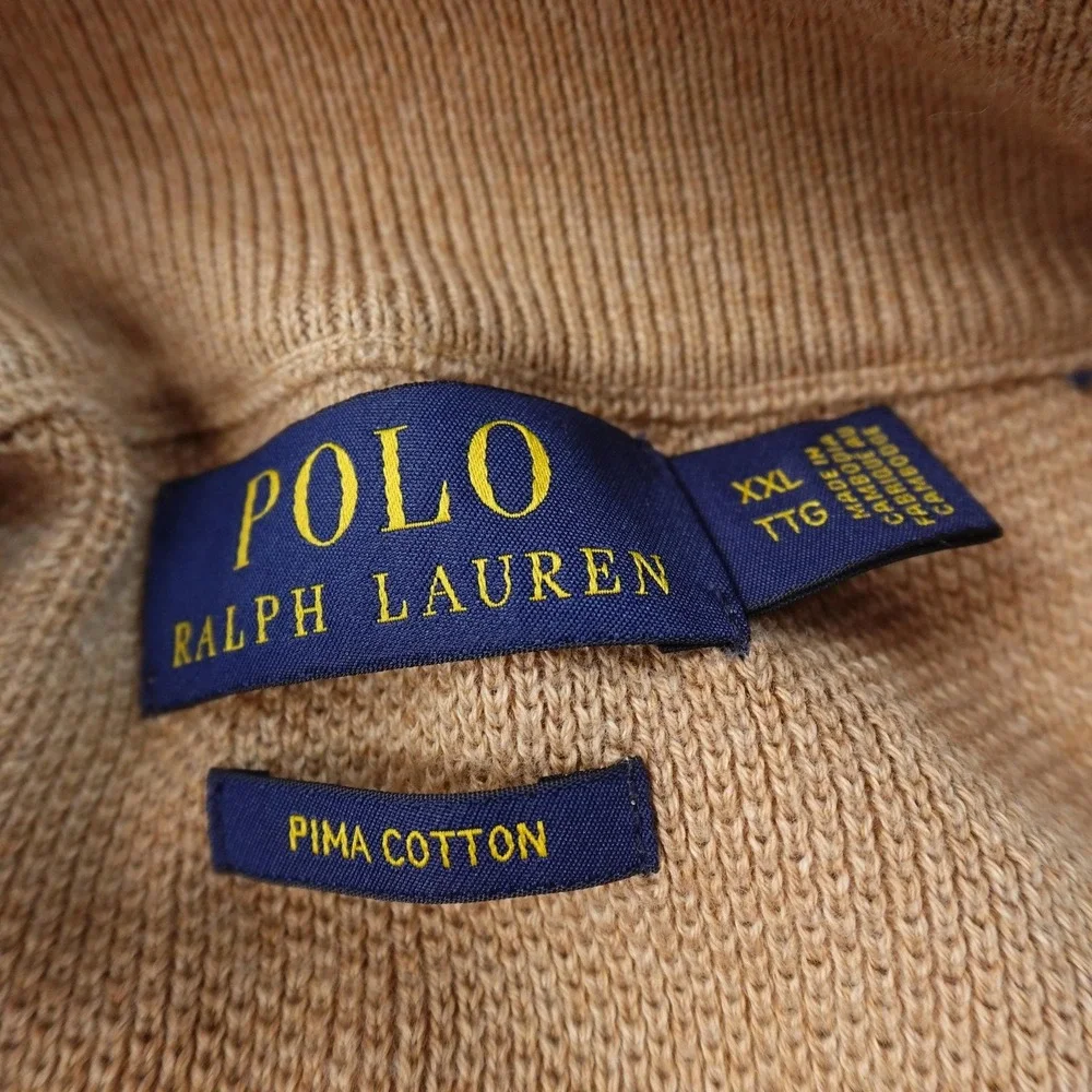 Polo Ralph Lauren Sweater Mens 2XL Beige Pima Pony Waffle Knit‎ 1/4 Zip Pullover